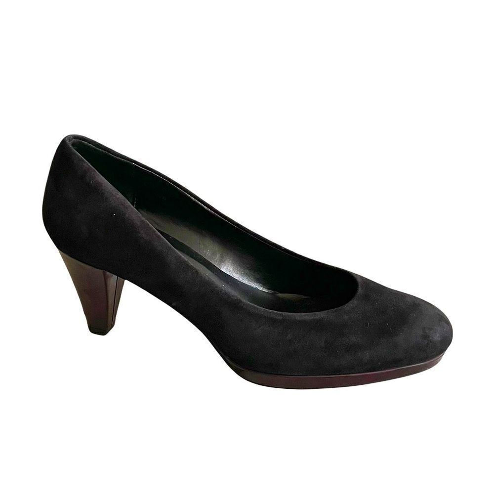 BROWNS SHOES Black Suede Slip On Round Almond Toe Pump Heels Platform 8.5